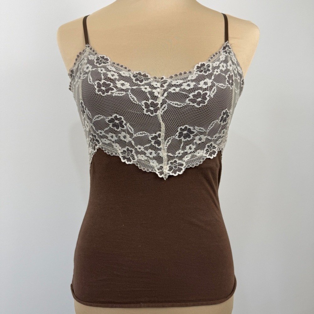 Eyeshadow Y2K Lace Crop Cami Size Small Fitted Brown Cream Fairy Grunge Coquette